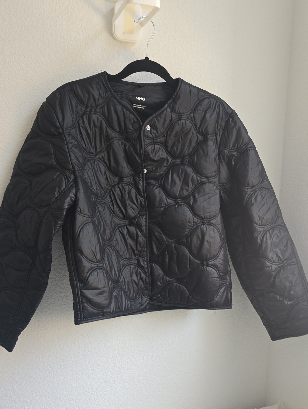 Mango Black Quilted Snap-Front Jacket